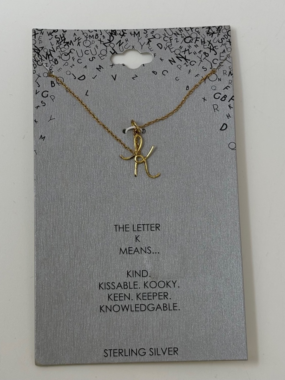Sterling Silver Delicate Chain Necklace with Script K Initial Pendant Gold